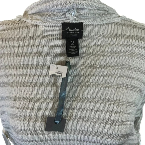 Chicos Travelers Collection NEW White Silver Metallic Open Cardigan Elegant Top - Picture 8 of 8